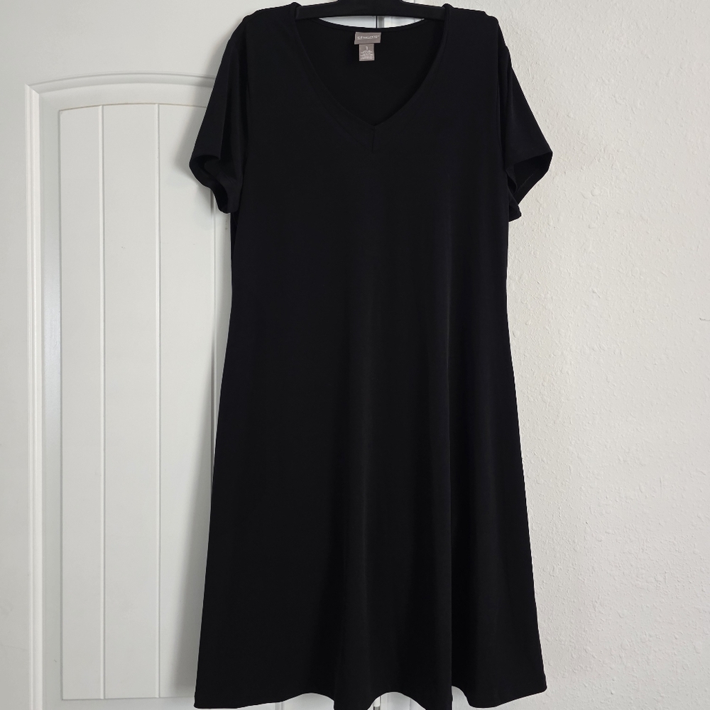 Chico's Black V-Neck A-Line Mini Dress size 1 is also equivalent (M) US